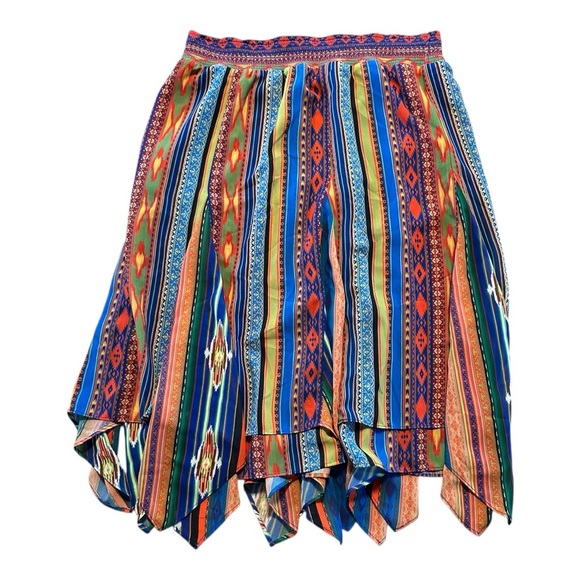 Soft Surroundings Boho Ikat Print Handkerchief Hem Fantasia Festival Skirt PM - Picture 2 of 12